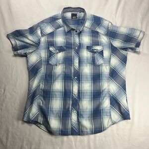 Various Artists Western Snap Shirt XXL Blue Plaid Short Sleeve Pearl Snap